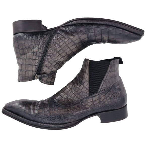JO Ghost Crocodile Print Mens 13 US EU46 Gray Leather Zipper Ankle Boots Italy - Picture 12 of 16